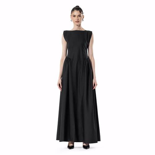 Gathered Linen Flow – BLACK 1