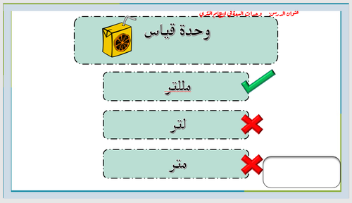 حقيبة عروض الفصل التاسع (القياس) لمقرر الرياضيات الصف الرابع الابتدائي
