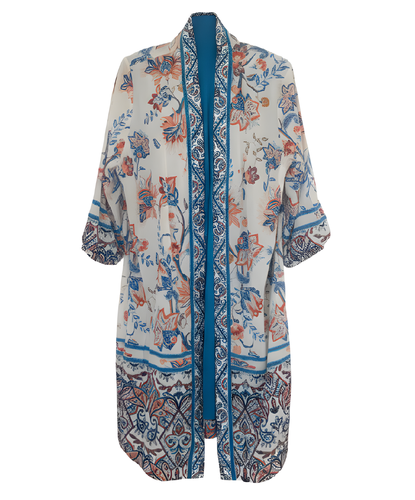 Chico’s Cardigan  Multicolor (cream base with blue & coral print)
