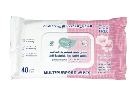 مناديل مضادة للبكتريا والجراثيم 40 منديل بالورد