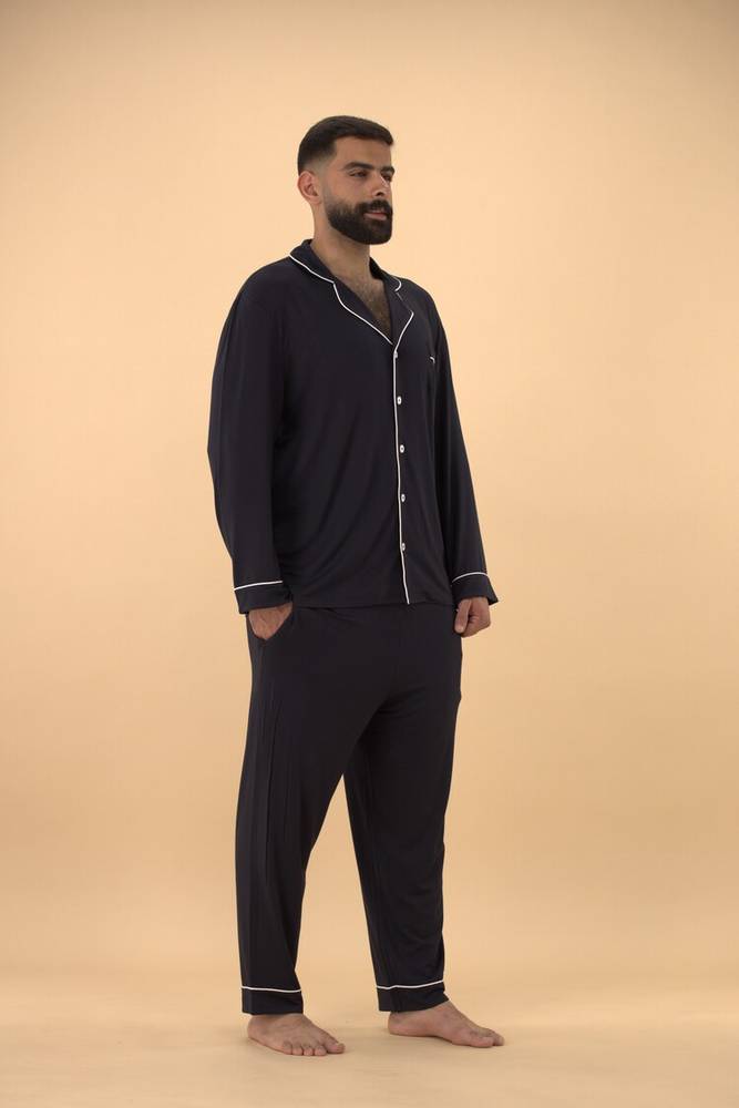بجامة رجال | كلاسيك طويل أكمام طويلة | TENCEL™ Modal - أسود مهيب - XXXL