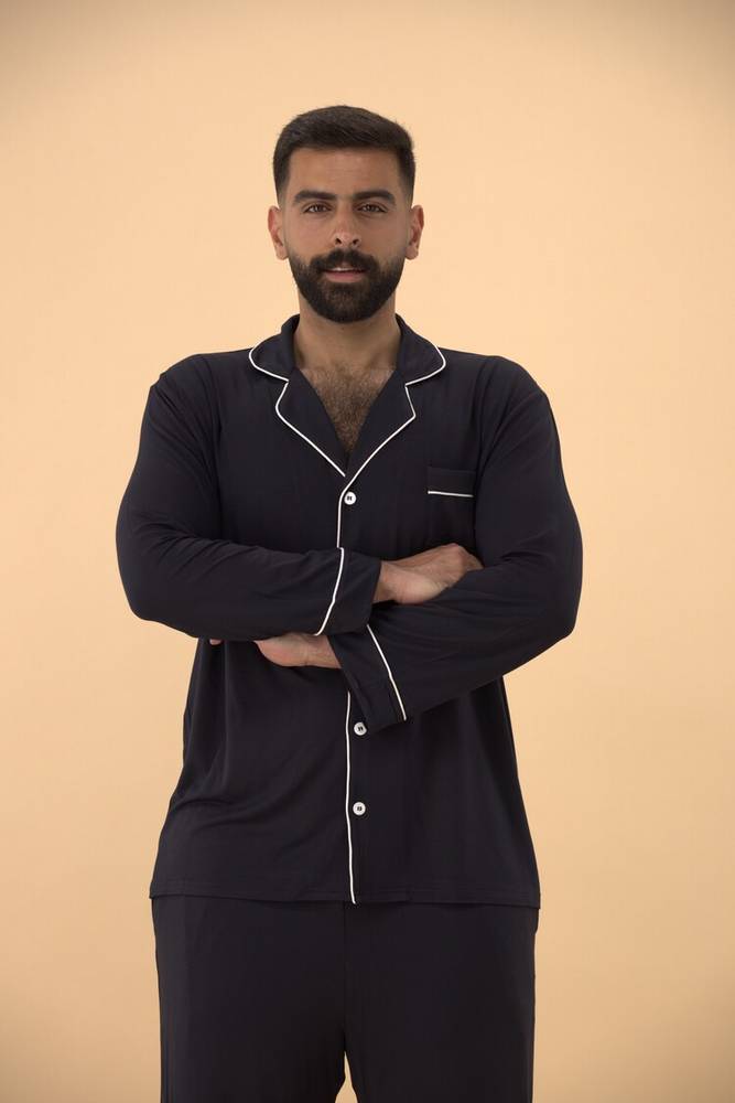 بجامة رجال | كلاسيك طويل أكمام طويلة | TENCEL™ Modal - أسود مهيب - XXXL