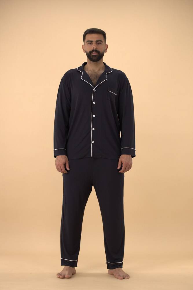 بجامة رجال | كلاسيك طويل أكمام طويلة | TENCEL™ Modal - أسود مهيب - XXXL