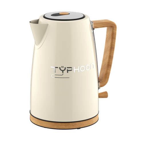   غلاية ماء Typhoon  TY-01-003 OW   سعة 1.7 لتر - 2200 وات - 304 ستانلس اوف وايت يد خشب
