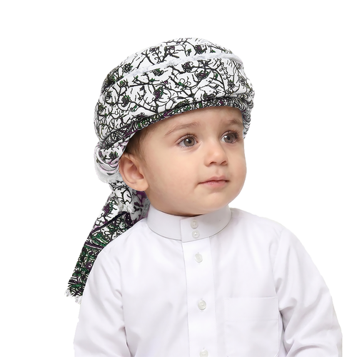  عمامة أطفال (حمدانية ) - شال أبيض مشجر