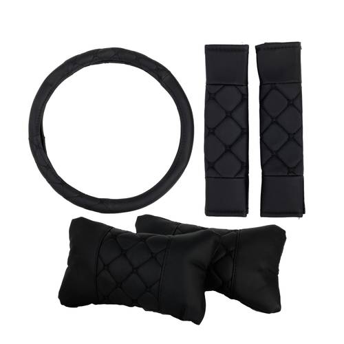 Oscar Steering Wheel Cover with 2 Car Neck Pillow and 2 Seat Belt Cushions Shoulder Pads Universal Fit