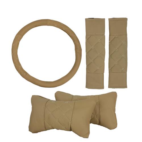 Oscar Steering Wheel Cover with 2 Car Neck Pillow and 2 Seat Belt Cushions Shoulder Pads Universal Fit