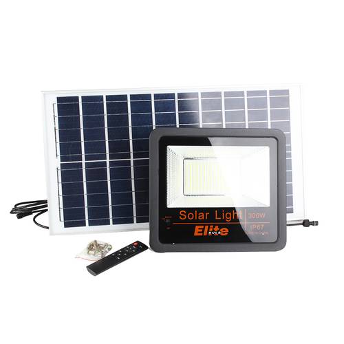 ELITE LED BULB SOLAR FLOODLIGHTS+REMOTE+SOLAR PANNEL 300w Cream