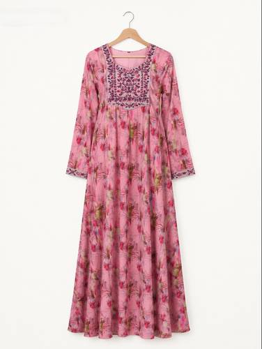 Pink Mukhawar Embroidery V-neck
