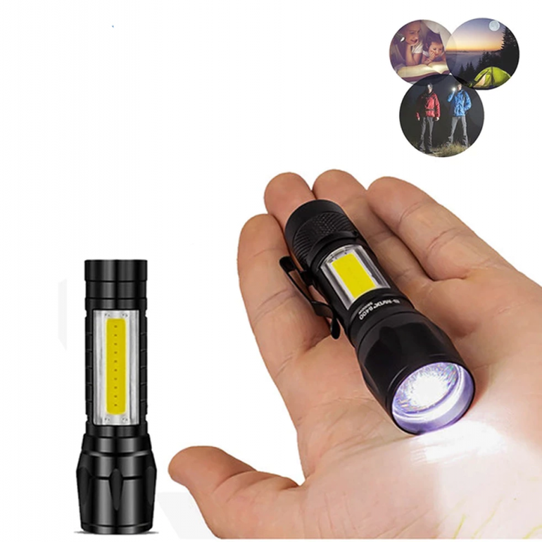 مصباح LED يدوي تكتيكي يُحمل باليد بتقنية COB مزود بشاحن بمنفذ USB ومناسب للأماكن الخارجية