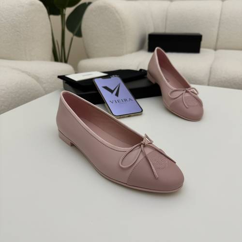 Chanel Black Leather and Patent CC Cap Toe Bow Ballet Flats  