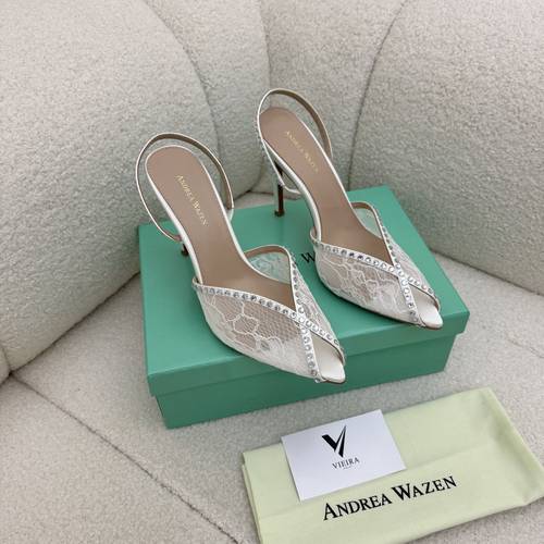 Andrea Wazen Neutral Katy 105 Crystal Slingback Sandals