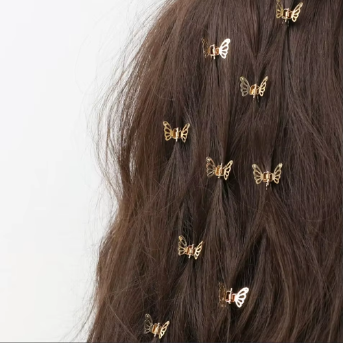 مجموعة مشابك شعر معدنية بتصميم فراشة صغيرة (10 قطع).