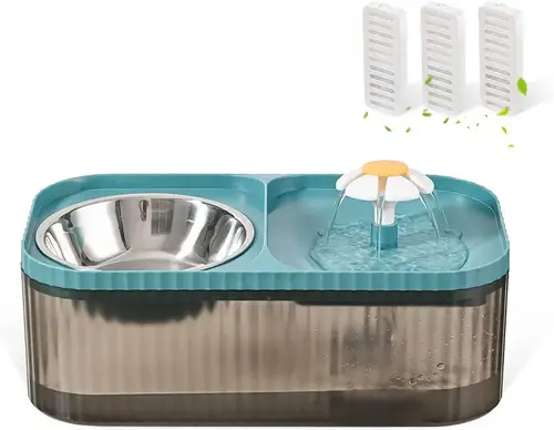 Water fountain with 3 liter cat food dish