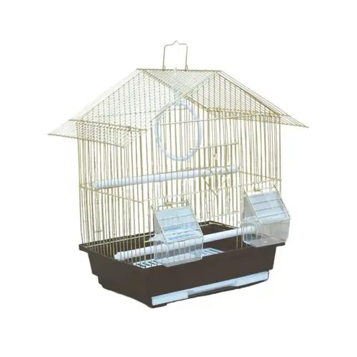 Metal cage for small birds in golden color