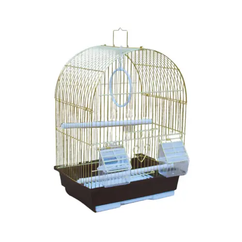 Metal cage for small birds in golden color