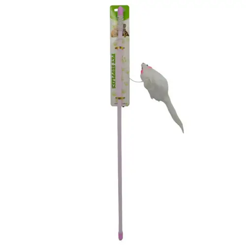 Interactive beacon for cats and pets with plastic handle with mouse shape doll