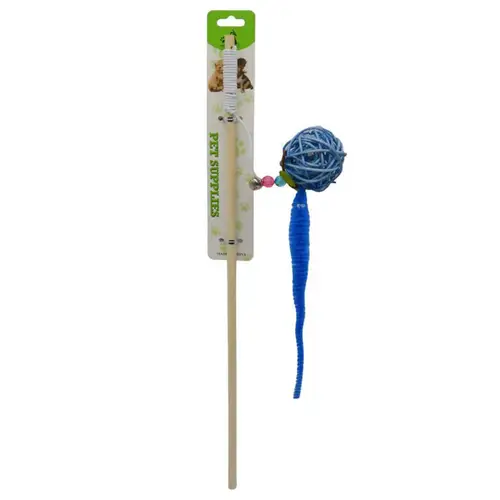 Interactive beacon for cats and pets with wooden handle and doll