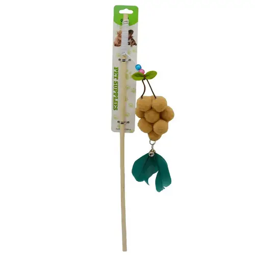 Interactive beacon for cats and pets with wooden handle and doll