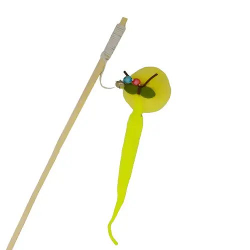 Interactive beacon for cats and pets with wooden handle and doll