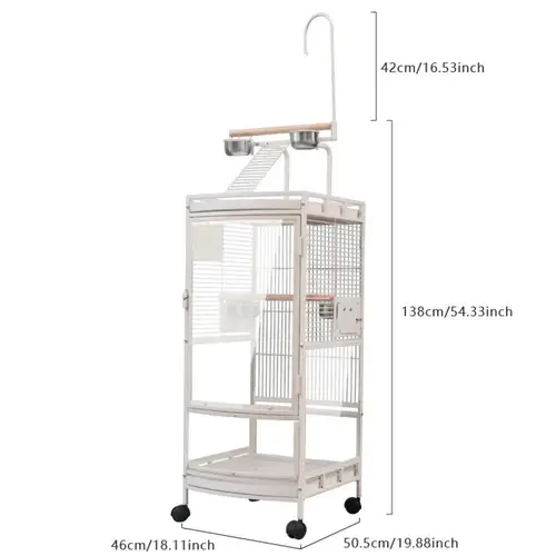 A large and distinctive parrot cage with four transparent crystal transparent sides with a model top-end BC12-1