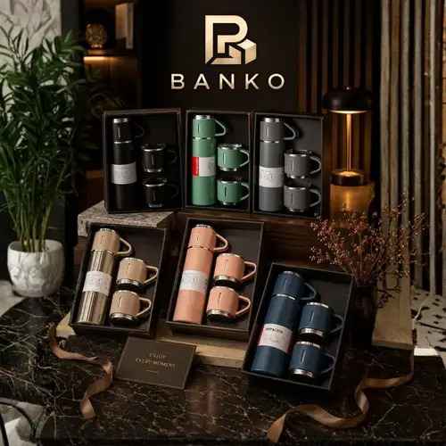 BANKO Vacuum Bottle Gift Set with Cups - Stainless Steel 500ml