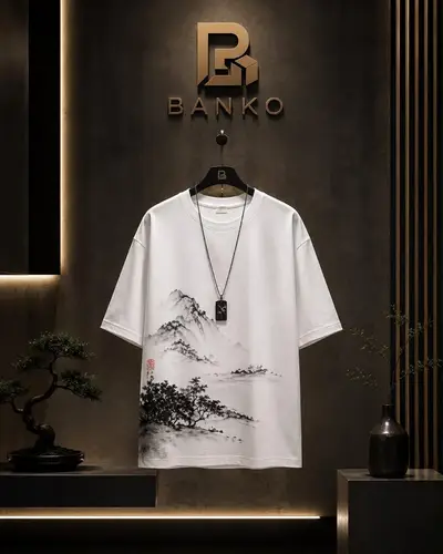 Banko Men's Oversized White Ink Landscape Print T-Shirt