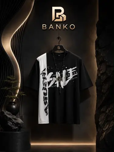 Banko Men's Oversized Black Two-Tone Graphic T-Shirt