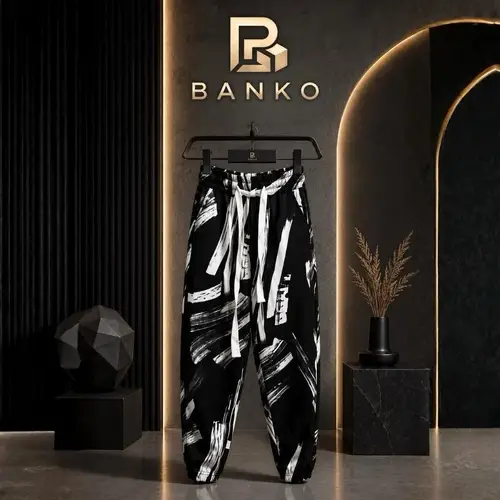 BANKO Men's Black Brushstroke Print Joggers