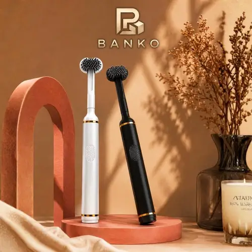 BANKO Premium Silicone Toothbrush with Soft Head and Gold Accents