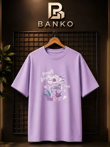 Women's Oversized Fresh Drinks Print T‑Shirt – Lavender