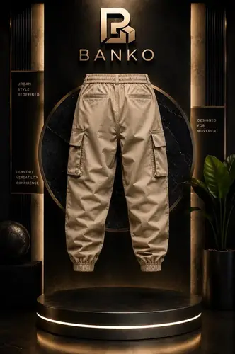 BANKO Men's Beige Cargo Joggers