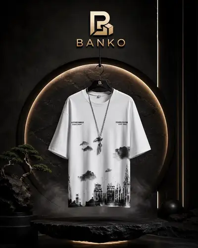Banko Men's Oversized White Cityscape Print T-Shirt