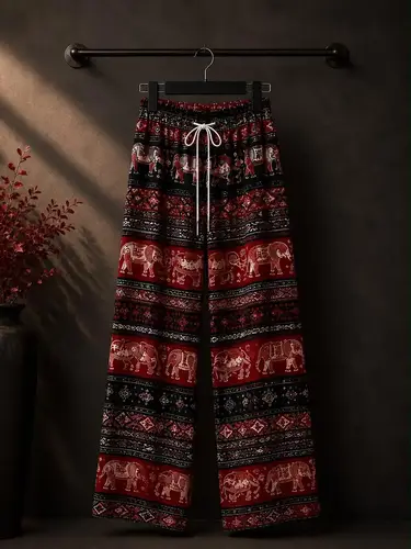 Women's Wide-Leg Elephant Print Pants – Red Ethnic