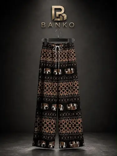 Women's Wide-Leg Printed Pants - Brown Ethnic