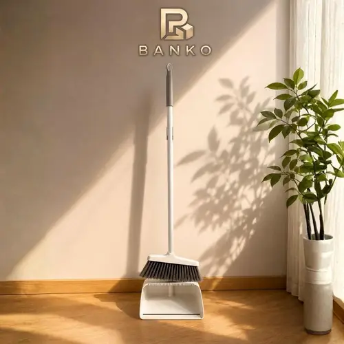 BANKO Broom and Dustpan Set with Adjustable Long Handle