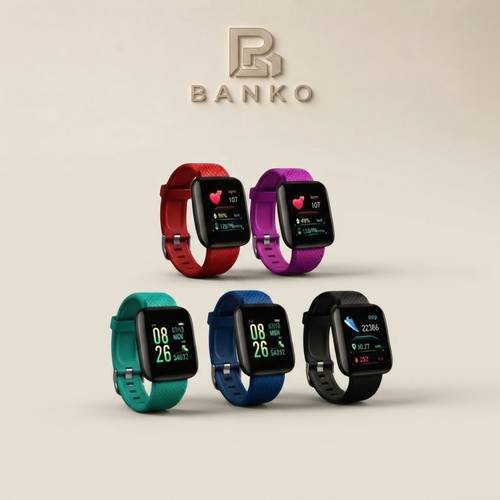 ساعة BANKO الذكية بشاشة لمس مربع وتتبع نبض وأكسجين