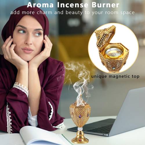 مبخرة لا كوكيتا ، مبخرة بخور عربية، مبخرة كهربائية عتيقة للعود والراتنج والبخور، مبخرة فحم محمولة للبخور والمر والبخور المخروطي واليوغا والمنتجعات العلاجية (ذهبي)