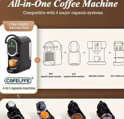  ماكينة قهوة كبسولات CAFELFFE 4 في 1، ماكينة إسبريسو قابلة لضبط درجة الحرارة وحجم القهوة، متوافقة مع كبسولات Nes وDG وESE ومسحوق القهوة.