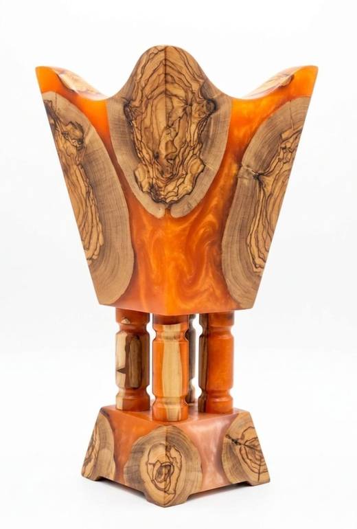 OLIVE WOOD AND EPOXY MADKHAN - ORANGE 