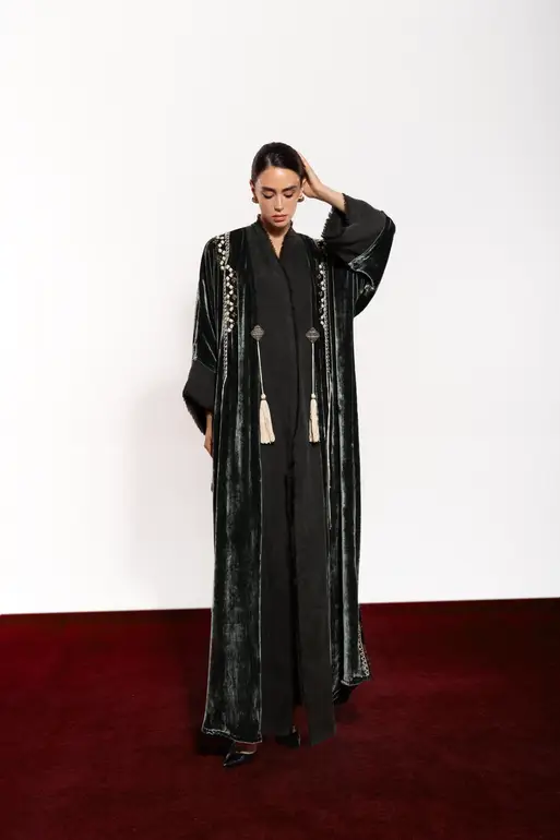 Grey Velvet Abaya Mix Grey Washed Silk