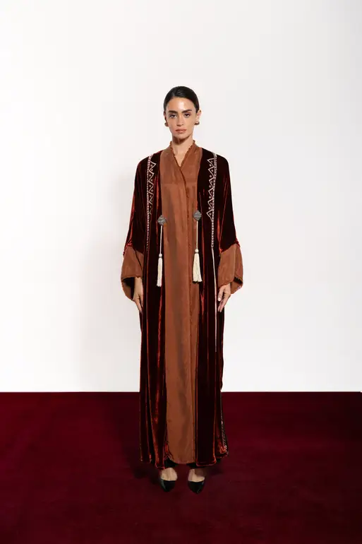Amber Velvet Abaya Mix Amber Washed Silk