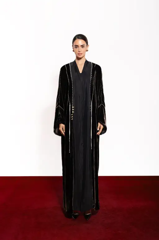Diriyah Brown Velvet & Black Washed Silk Abaya