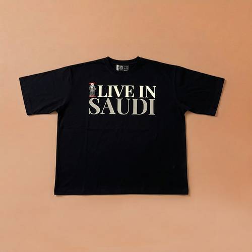 I LIVE IN SAUDI T-Shirt (Saudi Female Figure)- Black