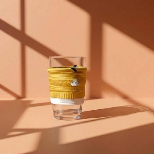 Holding Glass with Bish Design - White