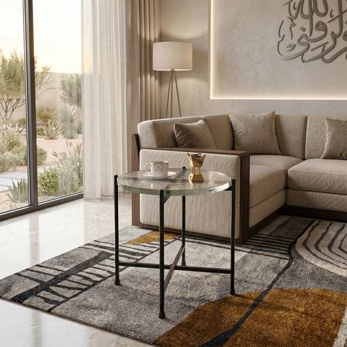  طاولة خدمة جانبية فاخرة - بتصميم هندسي ذهبي وسطح رخامي