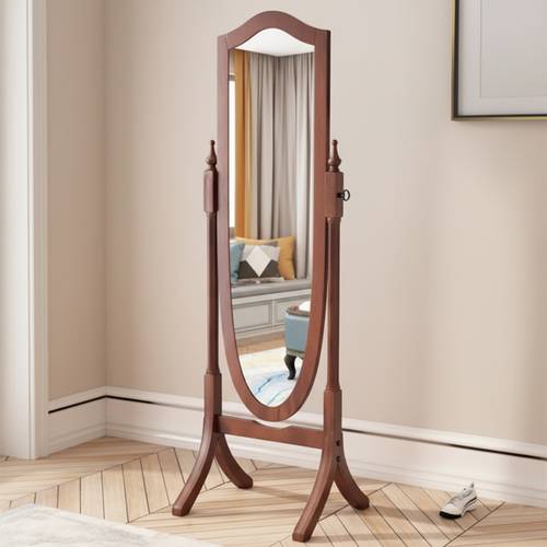مرآة كلاسيكية طويلة (Cheval Mirror) بإطار خشبي وقاعدة أرضية