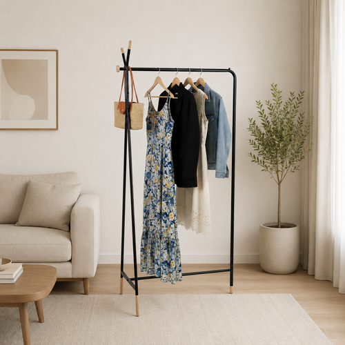 منظم ملابس (Clothes Organizer) - أسود وخشب طبيعي