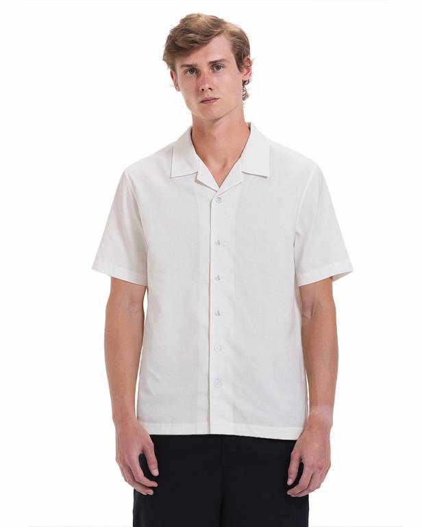  White Short Sleeve Linen Shirt
