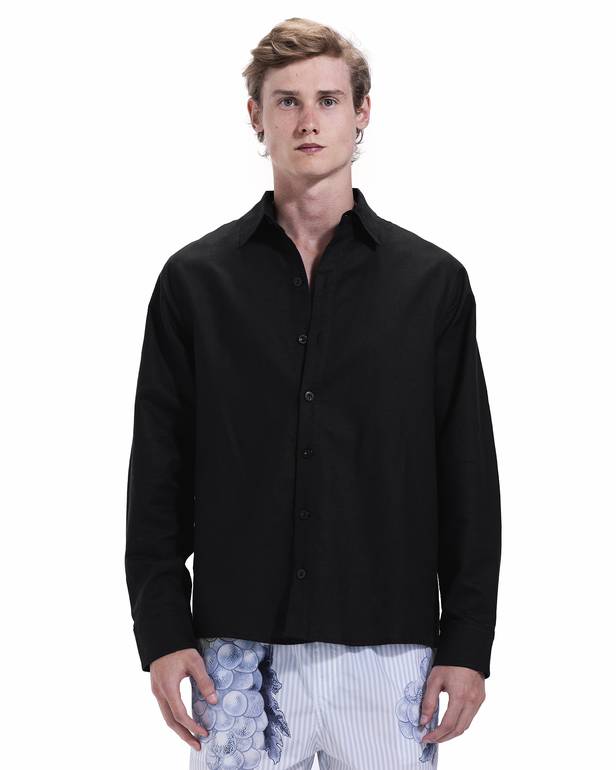Black Long Sleeve Linen Shirt